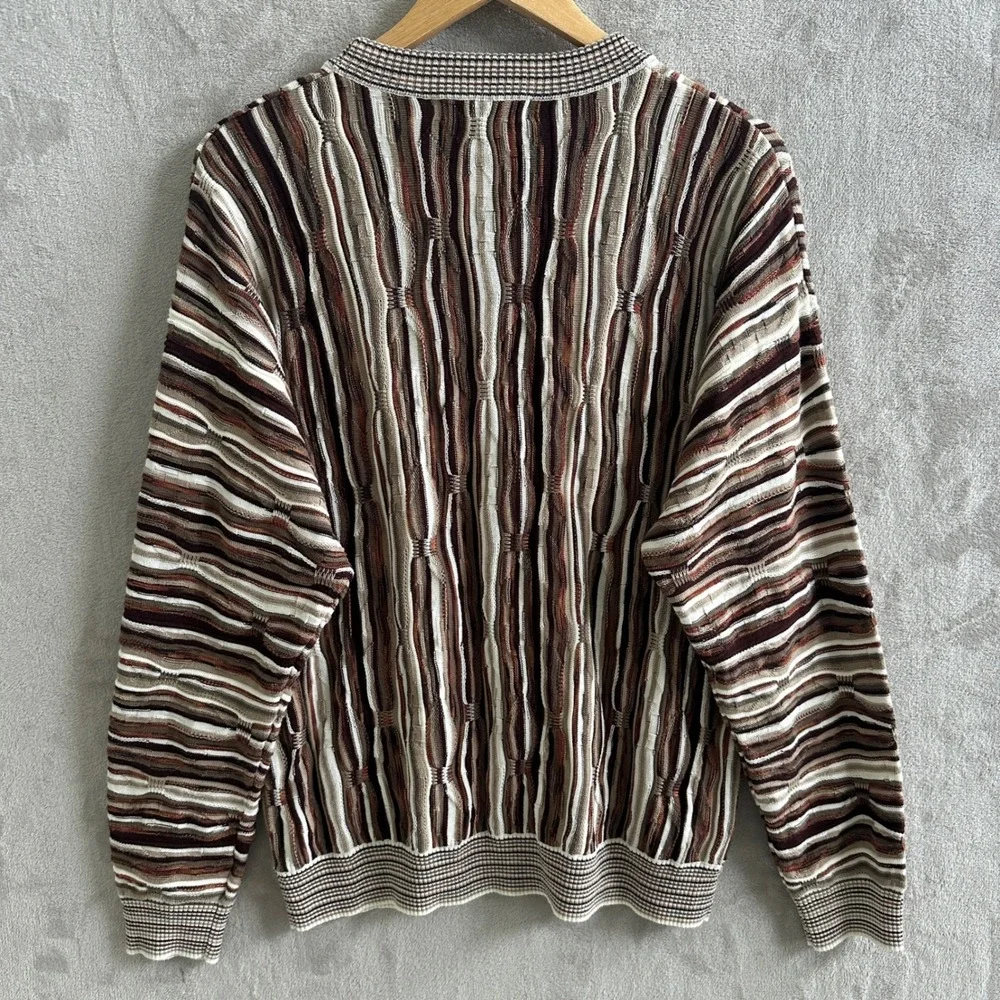 VTG 90s Protégé Coogi Style 3D Textured Knit Sweater Cosby Size L Brown Tan